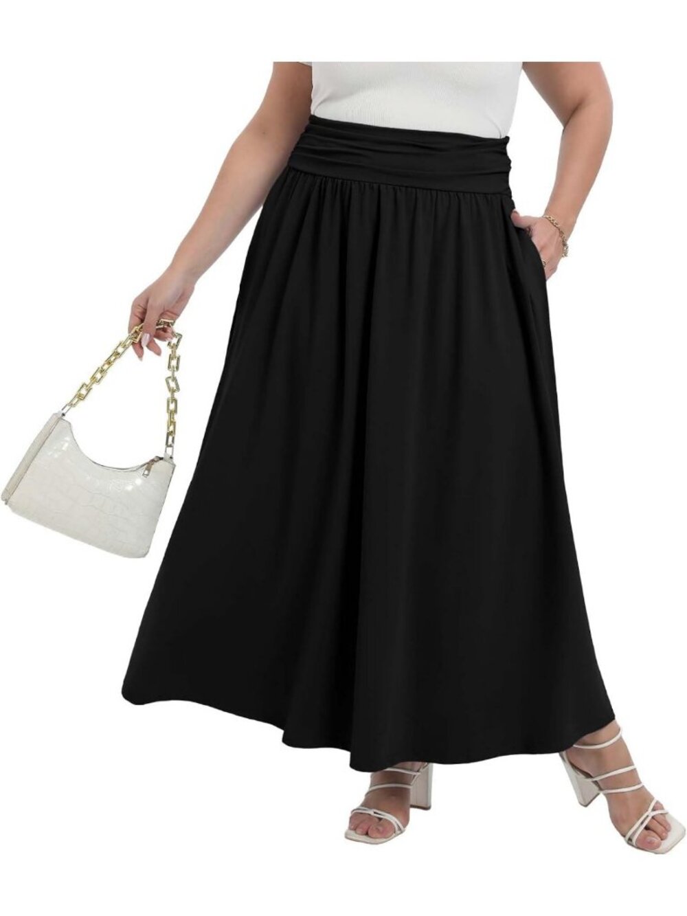 Plus Size High Waisted Maxi Skirt with Pockets - Flowy A-Line Summer Style